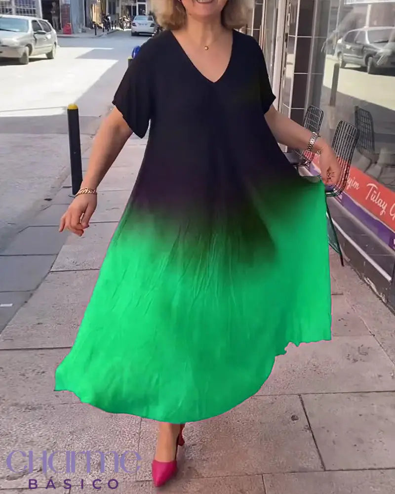 Casual Pleated Ombre Dress Green / S Dresses