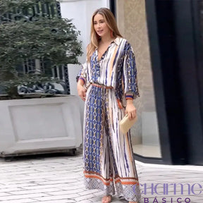 Loose Casual Pant Sets Women 2023 Autumn Winter New Printed Long Sleeved Shirts High Waist Wide Legs
