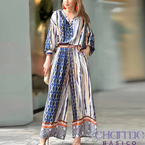 Loose Casual Pant Sets Women 2023 Autumn Winter New Printed Long Sleeved Shirts High Waist Wide Legs