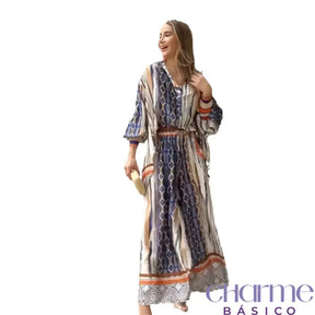 Loose Casual Pant Sets Women 2023 Autumn Winter New Printed Long Sleeved Shirts High Waist Wide Legs
