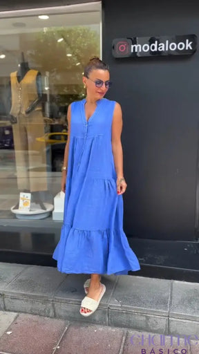 Vestido Ana – Um Toque De Cor E Leveza - Compre 1 Leve 2 Azul + Amarelo / P